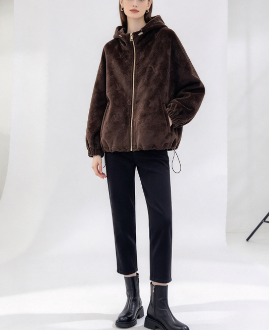 26New Long-Sleeve Chenille Zip-Up Hooded Jacket