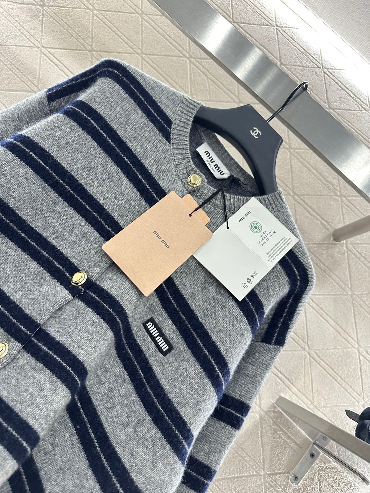Striped knitted long-sleeved cardigan