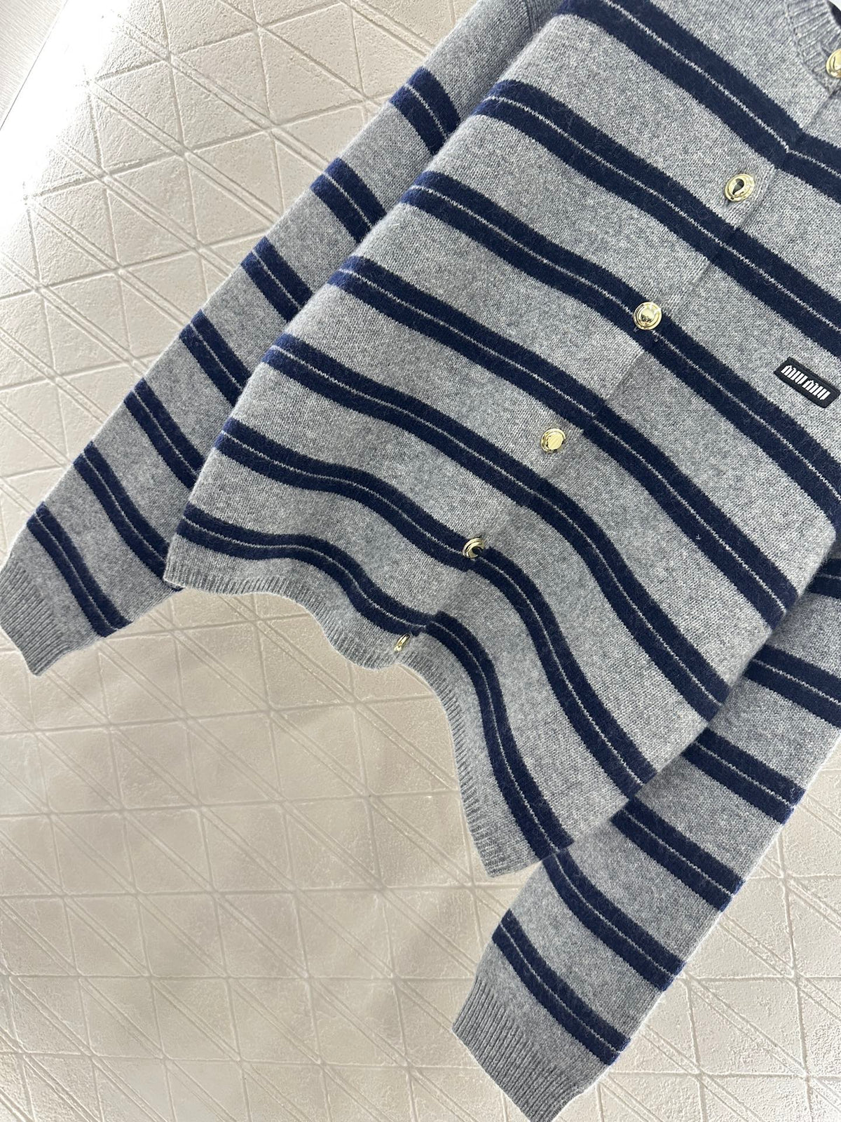 Striped knitted long-sleeved cardigan
