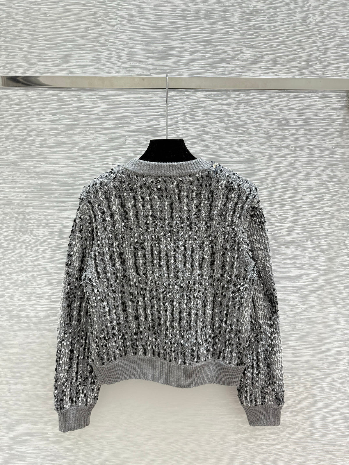 Jacquard beaded round neck knitted long sleeves