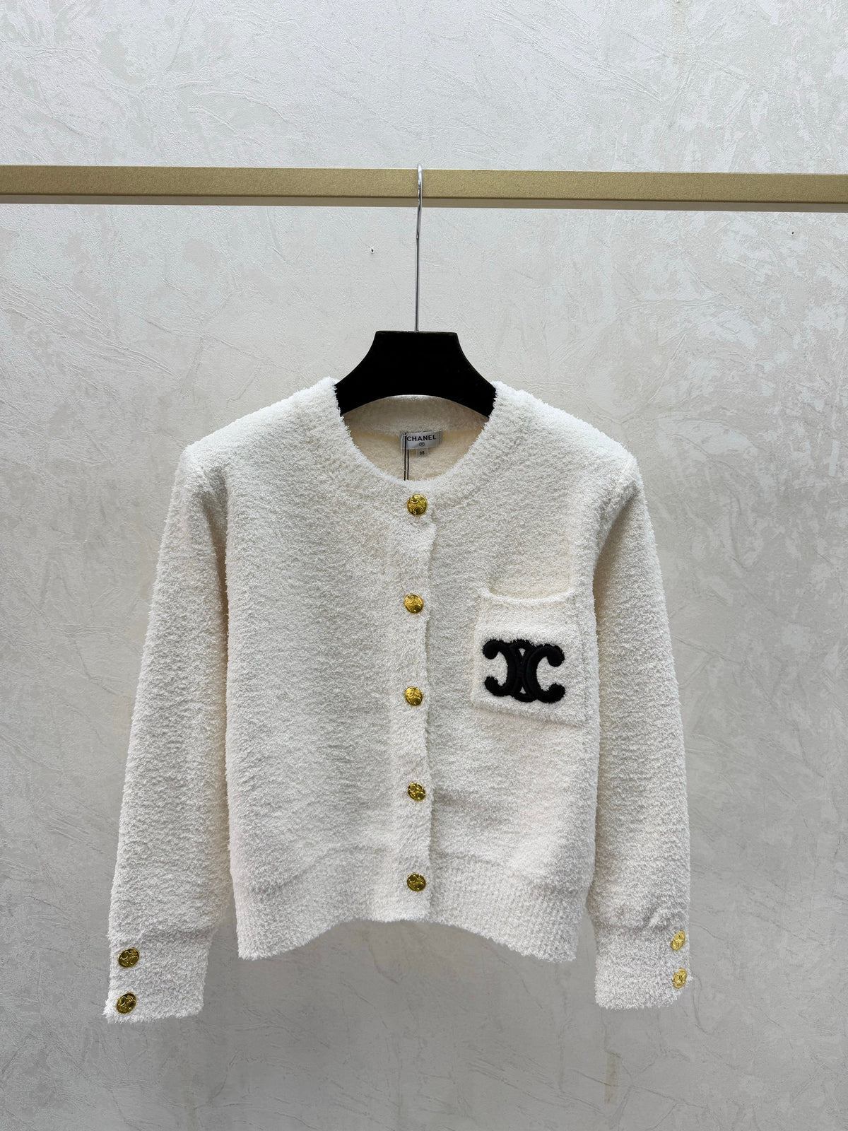 Letter Embroidered Crew Neck Knit Cardigan