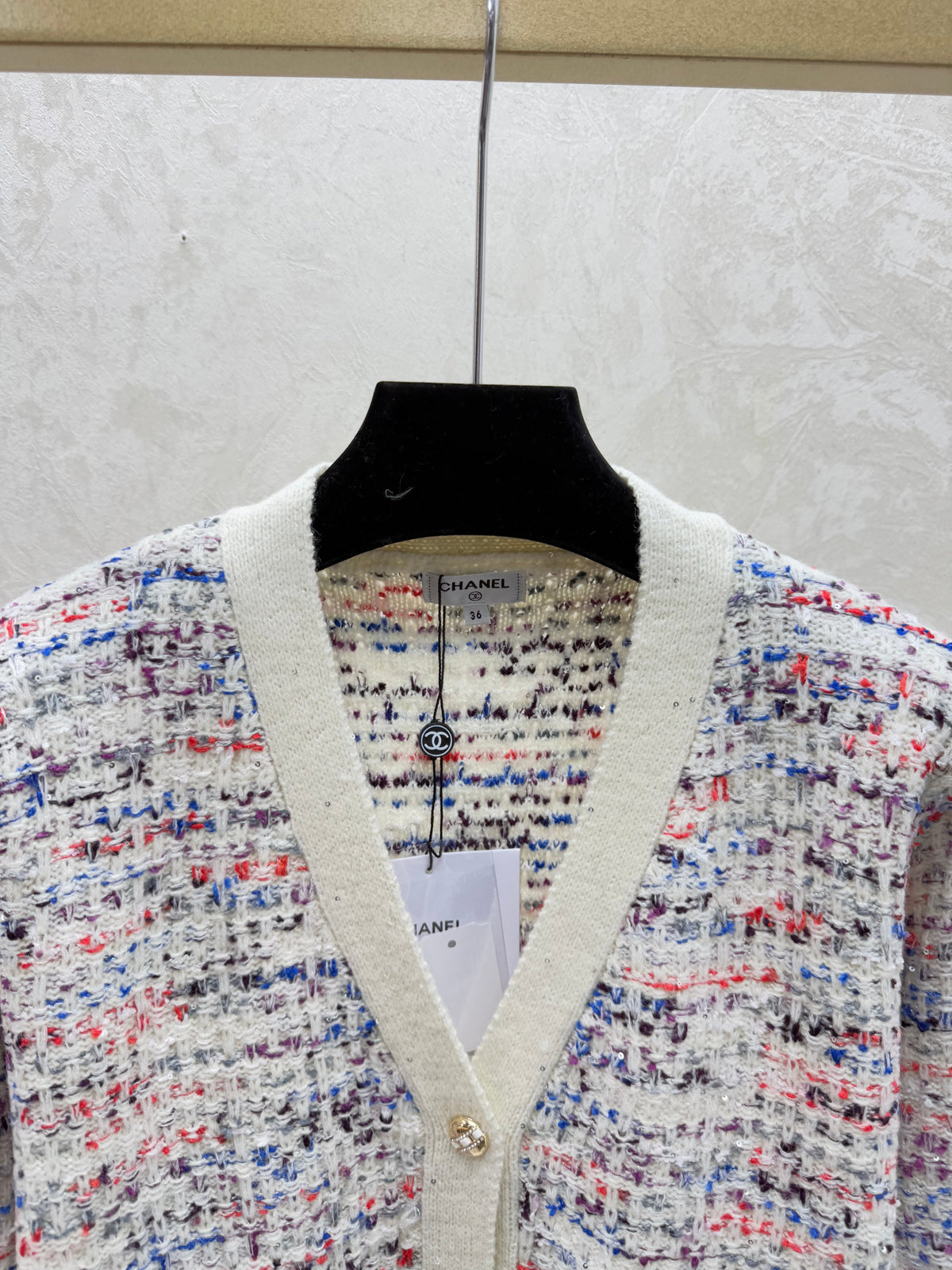 Color-blocked minimalist V-neck knit long-sleeved cardigan
