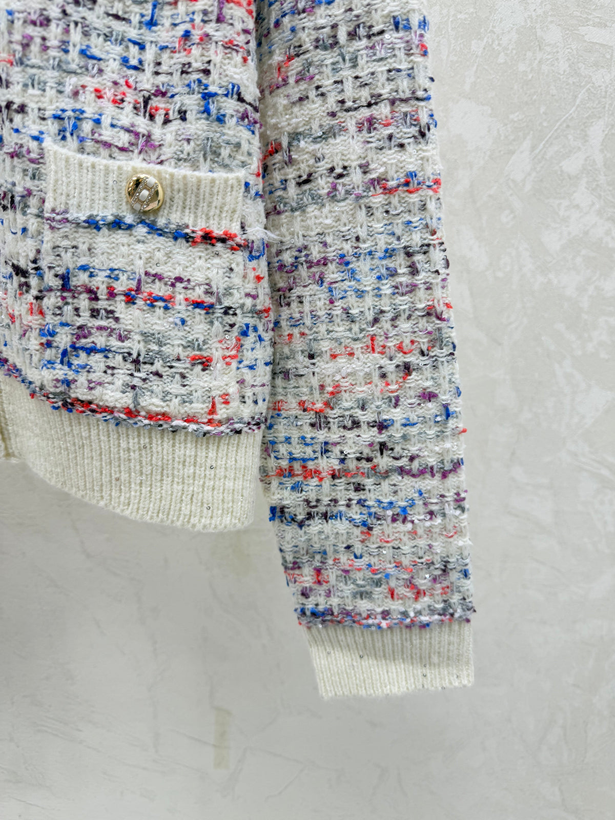 Color-blocked minimalist V-neck knit long-sleeved cardigan