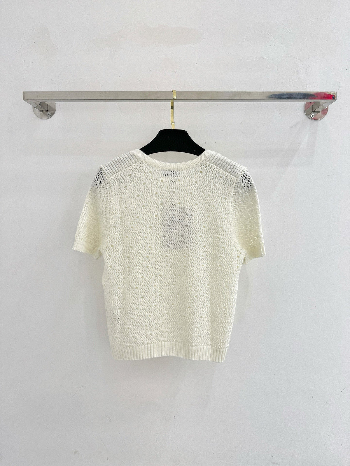 Openwork short-sleeved knit sweater