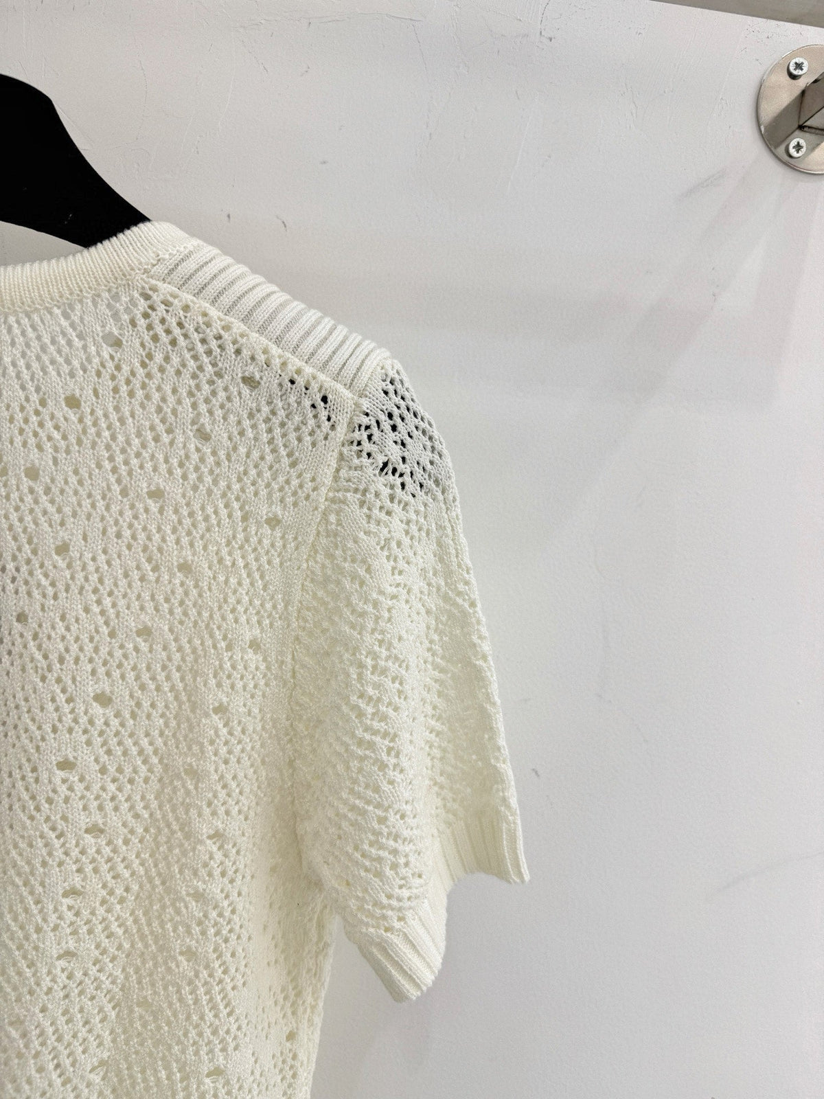 Openwork short-sleeved knit sweater
