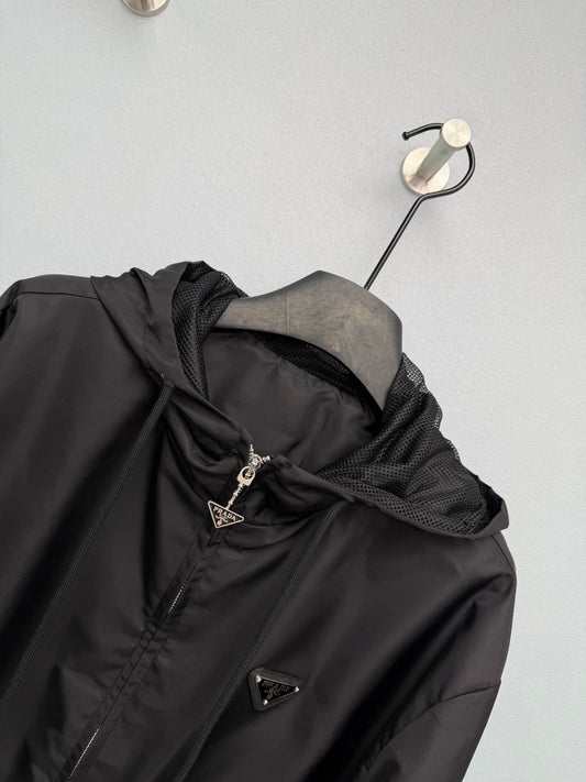 Nylon Hooded Drawstring Waist Jacket