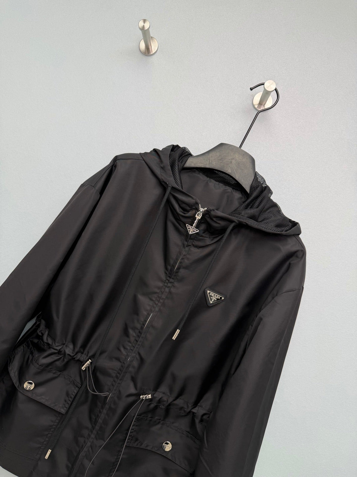 Nylon Hooded Drawstring Waist Jacket