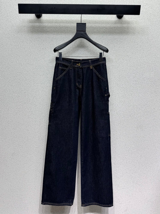 Washed Utility-Style Denim Trousers