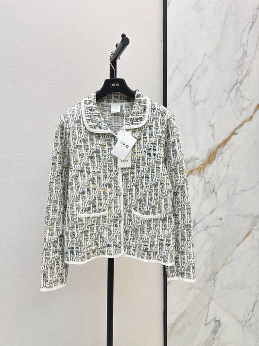 Jacquard-Knit Collared Cardigan