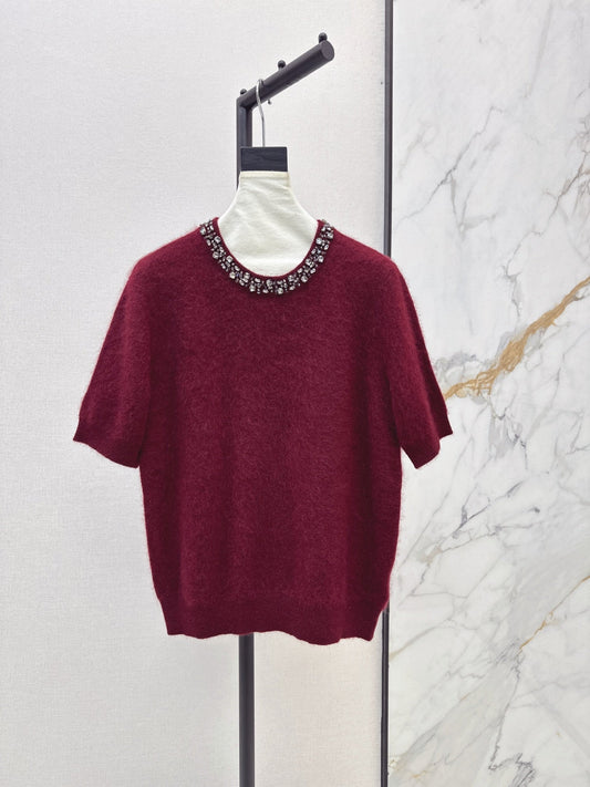 26Exquisite, intricately beaded round-neck short-sleeve knit top (Latest Autumn/Winter Collection)