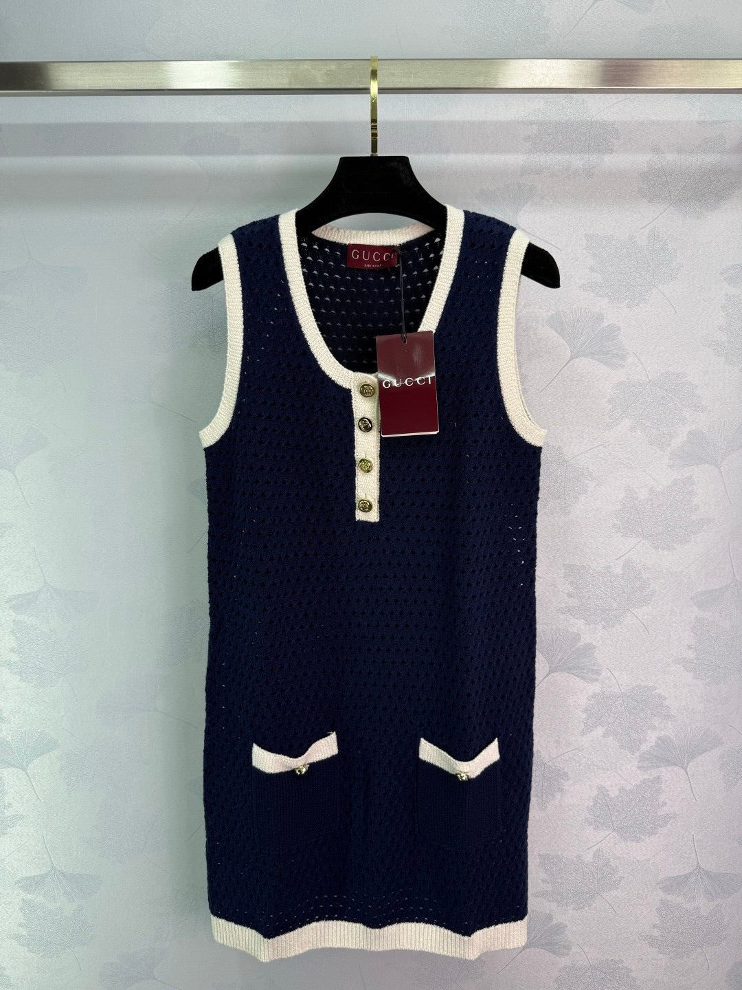 Contrast color hollow knitted vest dress