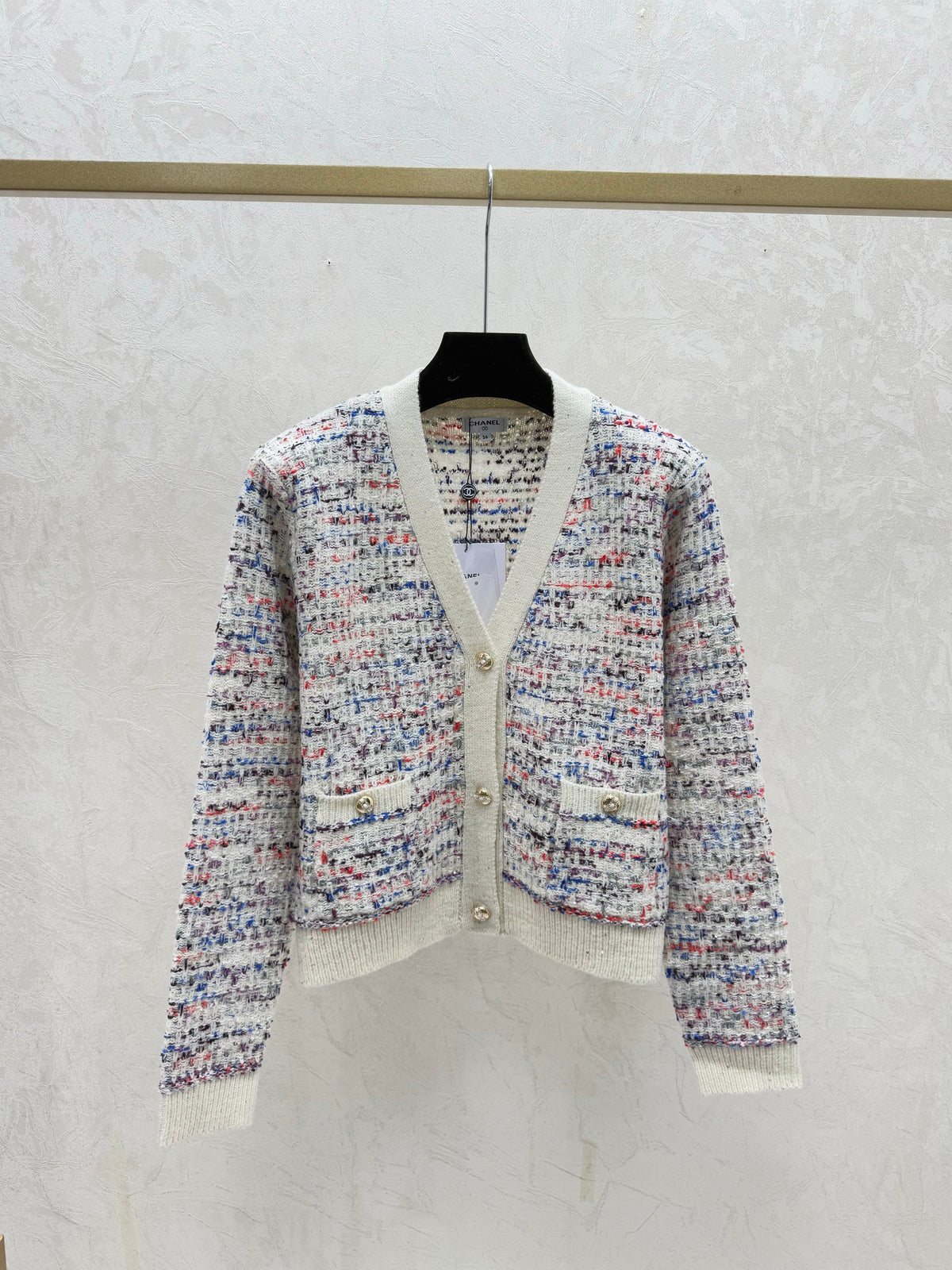 Color-blocked minimalist V-neck knit long-sleeved cardigan