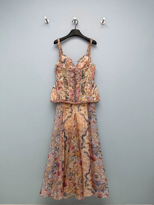 26Vintage-Style Lace-Up Corset-Waist Printed Camisole Dress