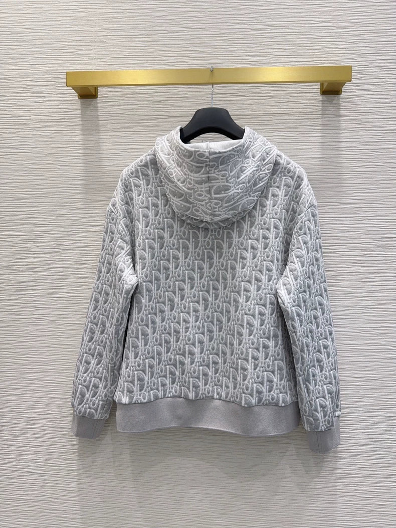 26New Letter-Jacquard Zip-Up Hooded Jacket and Trousers Casual Set