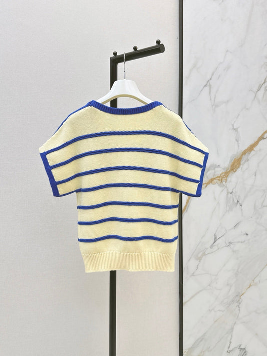 26FW New Short-Sleeved Knit Top with Blue Stripes and Square Neck π©΅