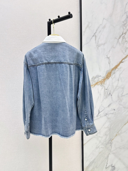 26FW New Denim Shirt with Embroidered Letter Logo and Contrast-Color Collar π©΅