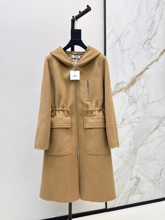 26FW New Reversible Cashmere Long Hooded Coat with Drawstring Waist π€