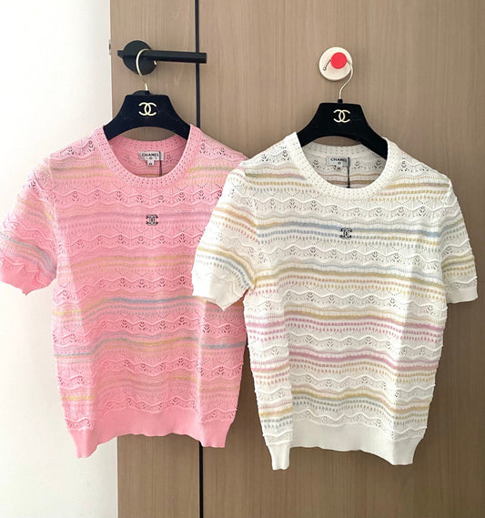 Breathable striped crew neck short sleeves
