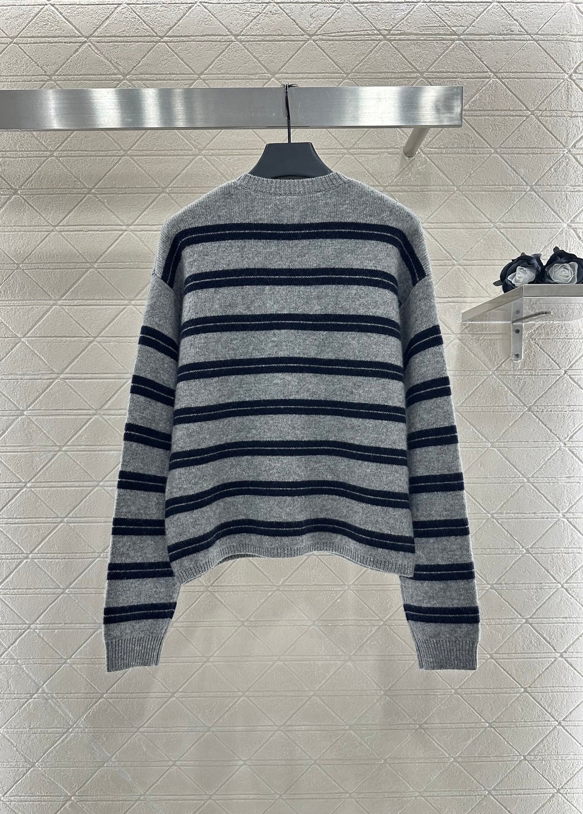 Striped knitted long-sleeved cardigan