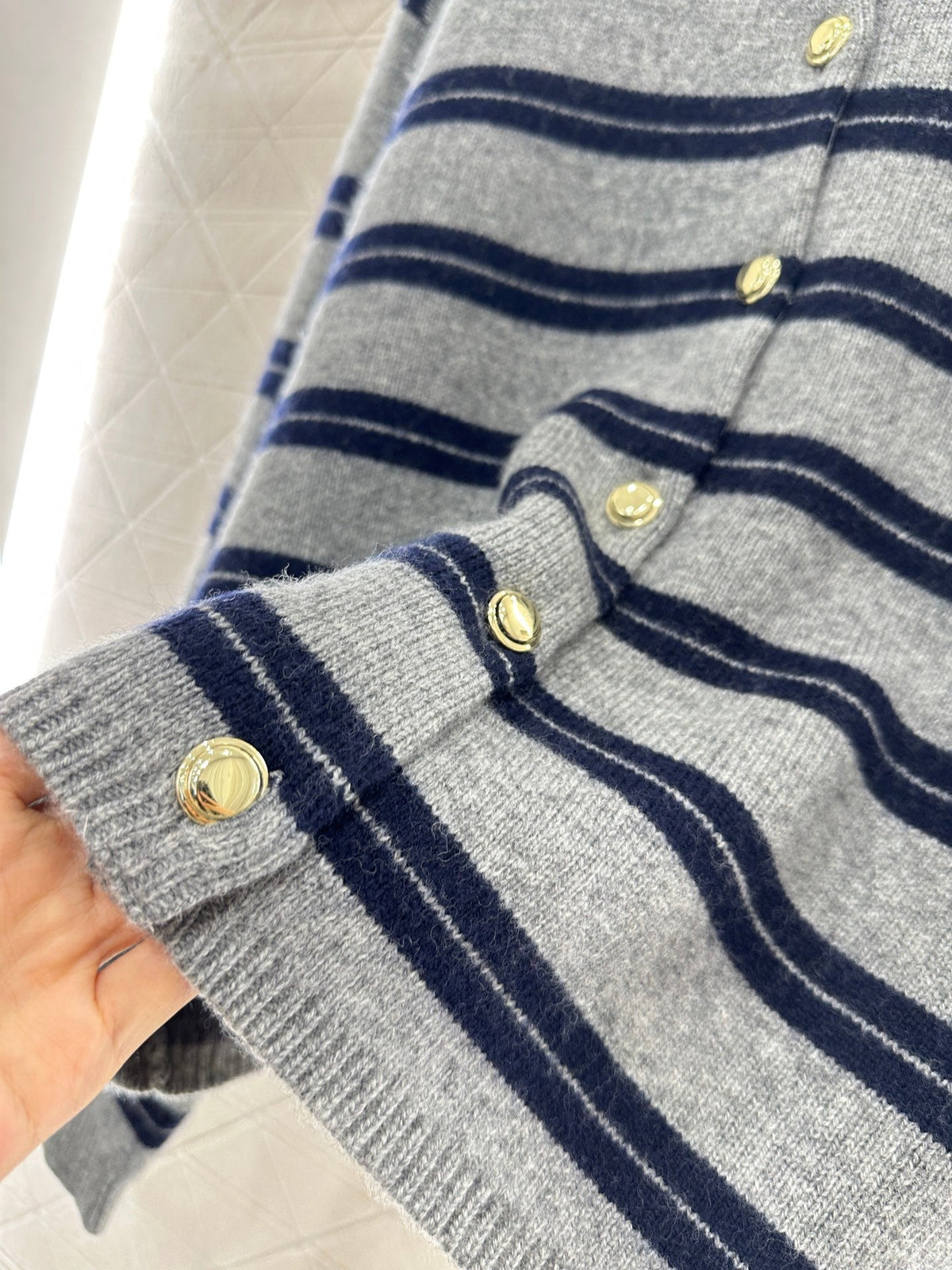 Striped knitted long-sleeved cardigan