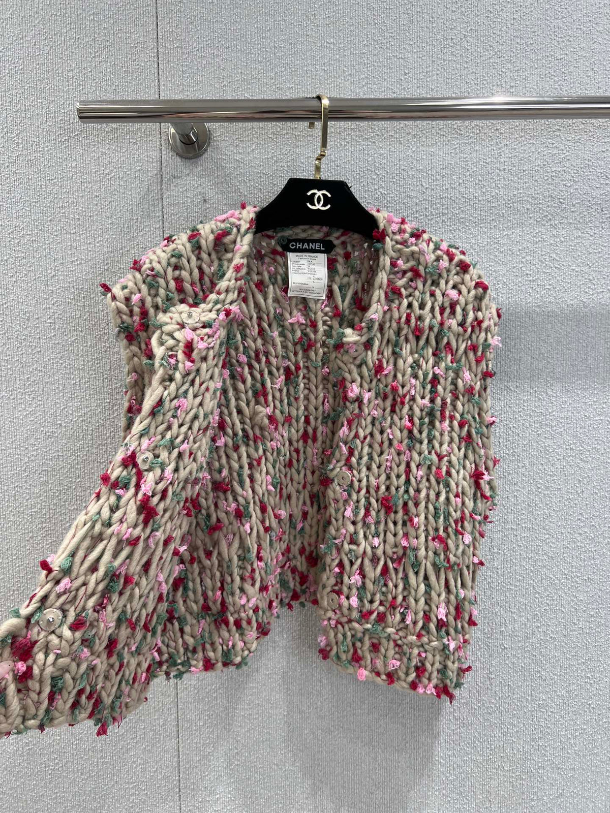 Vintage chunky-knit three-button vest