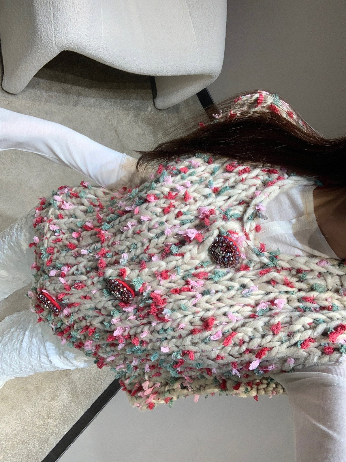 Vintage chunky-knit three-button vest
