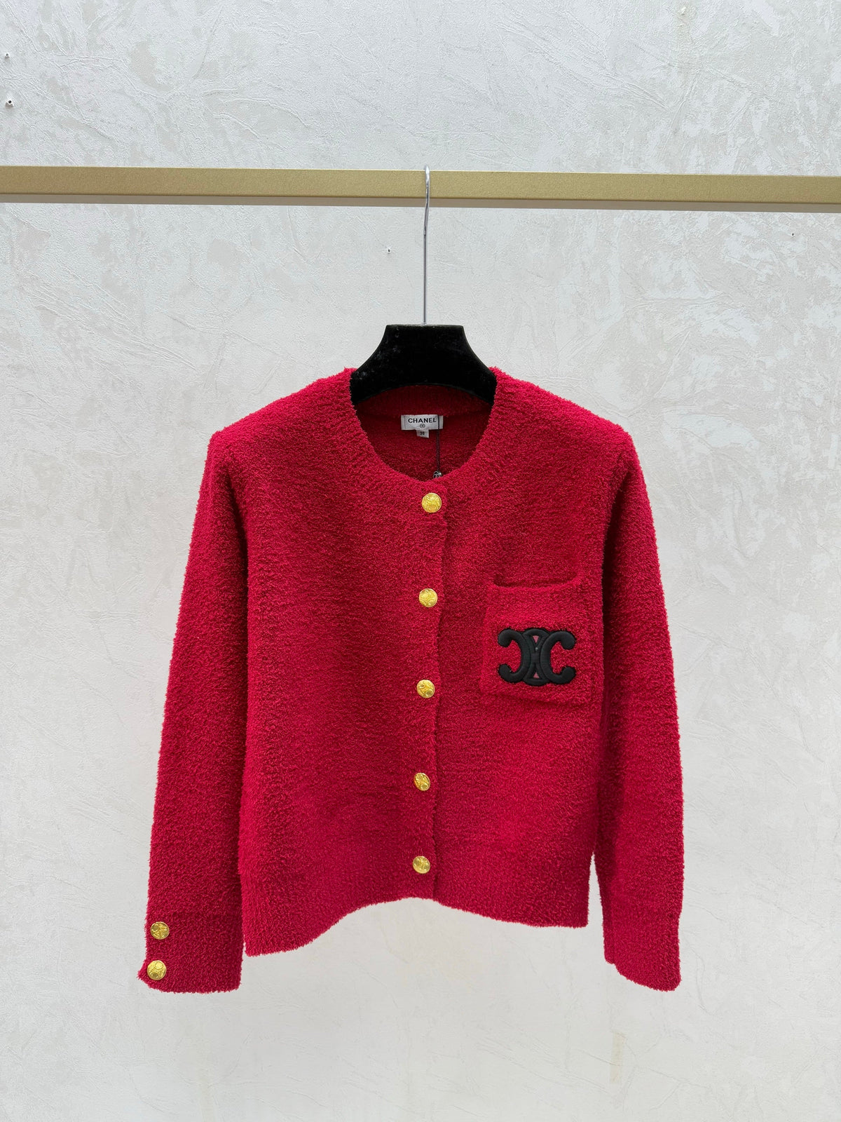 Letter Embroidered Crew Neck Knit Cardigan