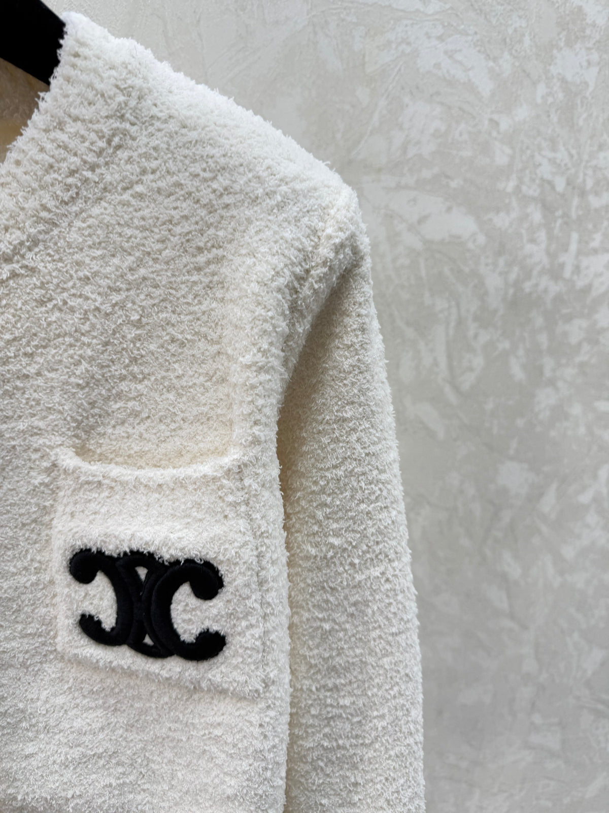 Letter Embroidered Crew Neck Knit Cardigan