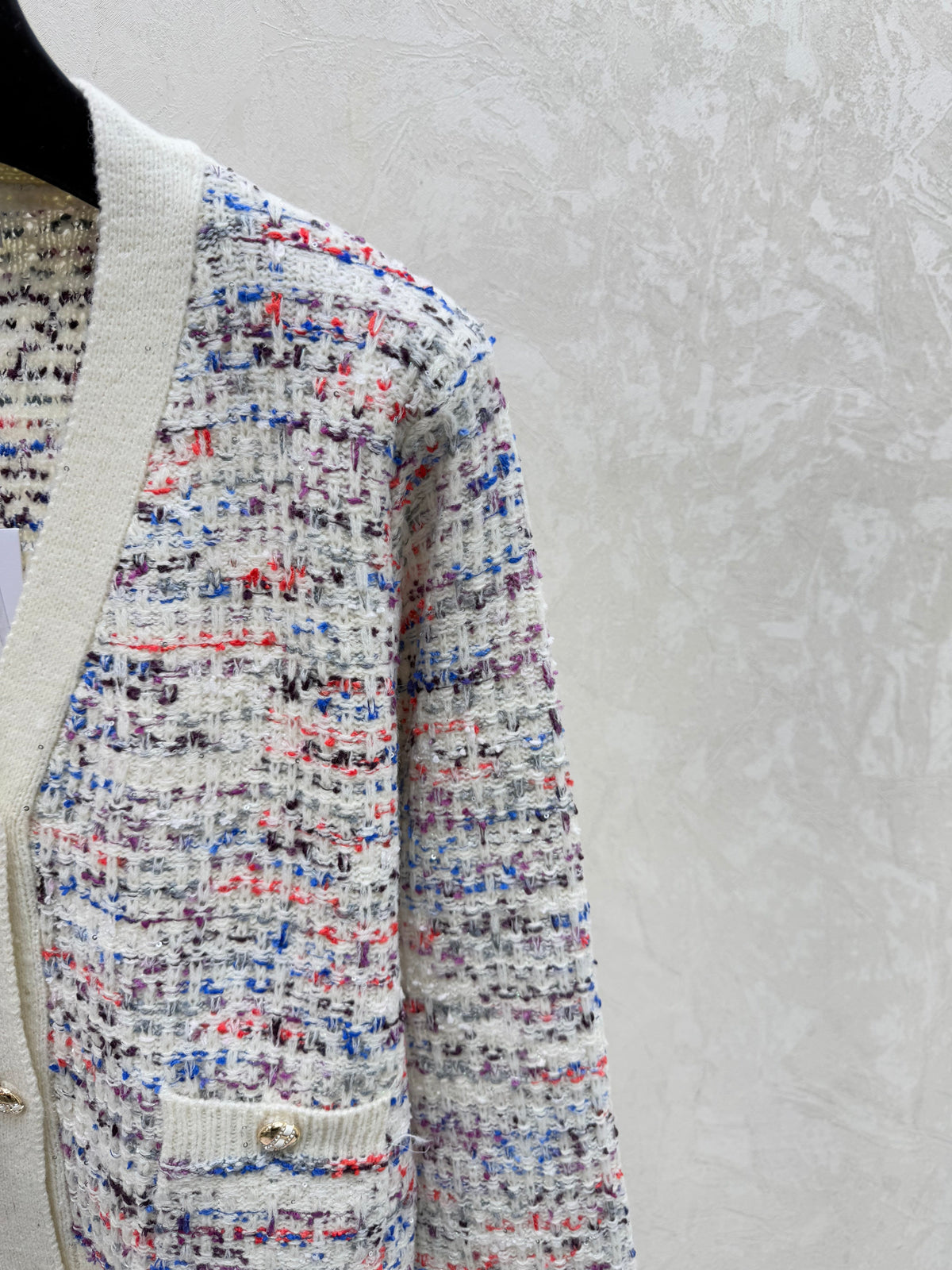 Color-blocked minimalist V-neck knit long-sleeved cardigan