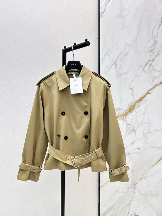 Short trench coat with bee embroidery