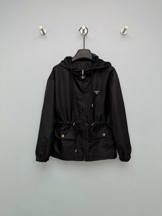 Nylon Hooded Drawstring Waist Jacket