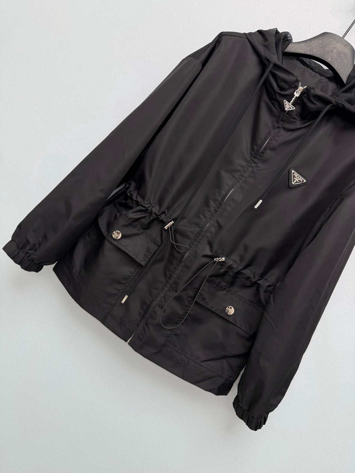 Nylon Hooded Drawstring Waist Jacket