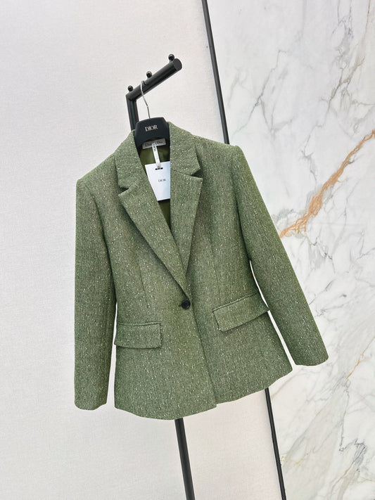 26 Fall/Winter Latest High-End Glittery Green Tweed Lapel Blazer