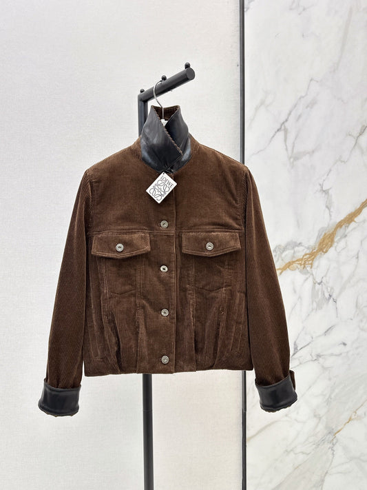 26Latest Autumn/Winter Chestnut Brown Corduroy Balloon-Hem Cropped Jacket