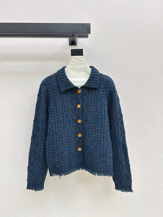 26Latest Autumn/Winter Premium Solid-Color Textured Knit Cardigan with Collar