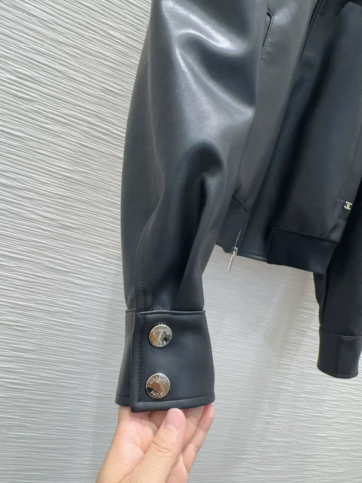 26Long-Sleeve Jacket with Logo and Zipper – PU Leather