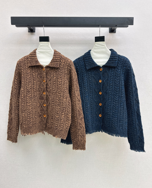 26Latest Autumn/Winter Premium Solid-Color Textured Knit Cardigan with Collar