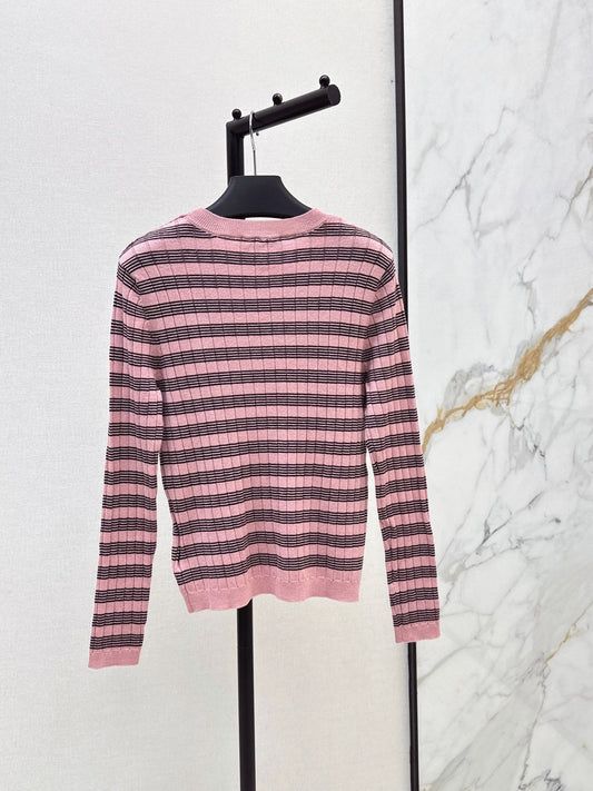 26FW New Retro Color-Block Striped Crew-Neck Long-Sleeve Knit Base Layer 💕