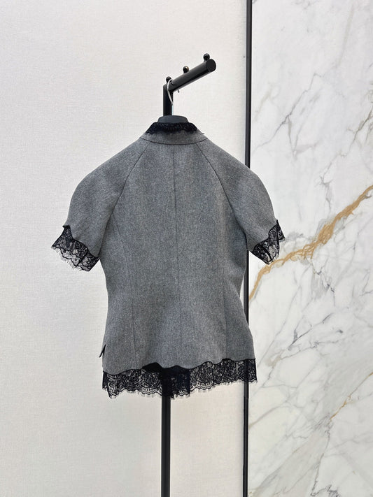 26FW New Short-Sleeve Top with Lace Paneling and Ribbon Detail 🩶